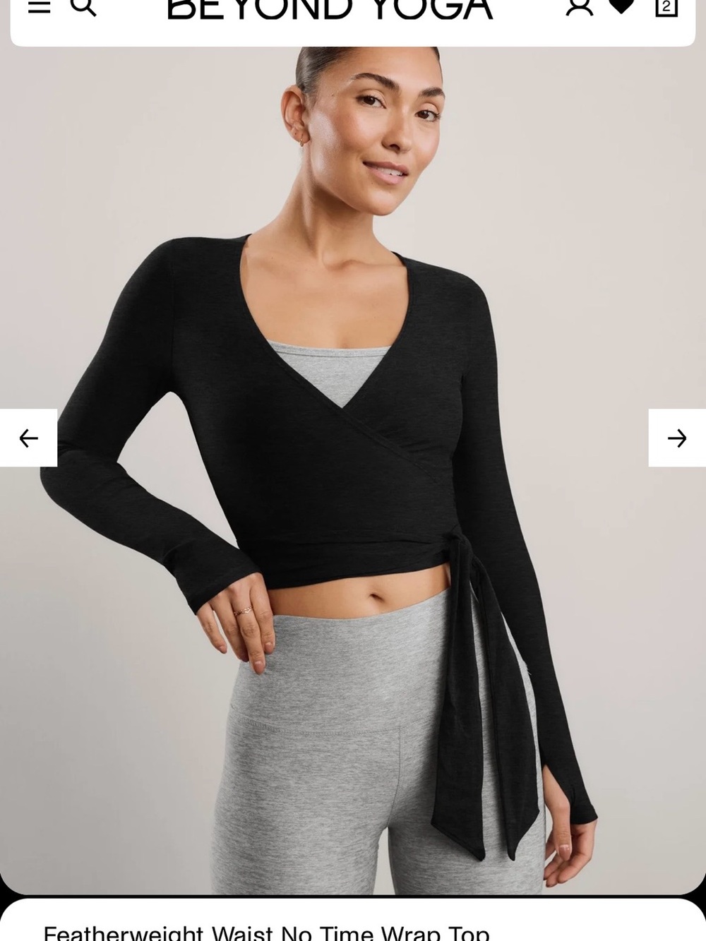 Beyond Yoga Black Wrap Crop Top with Waist Tie